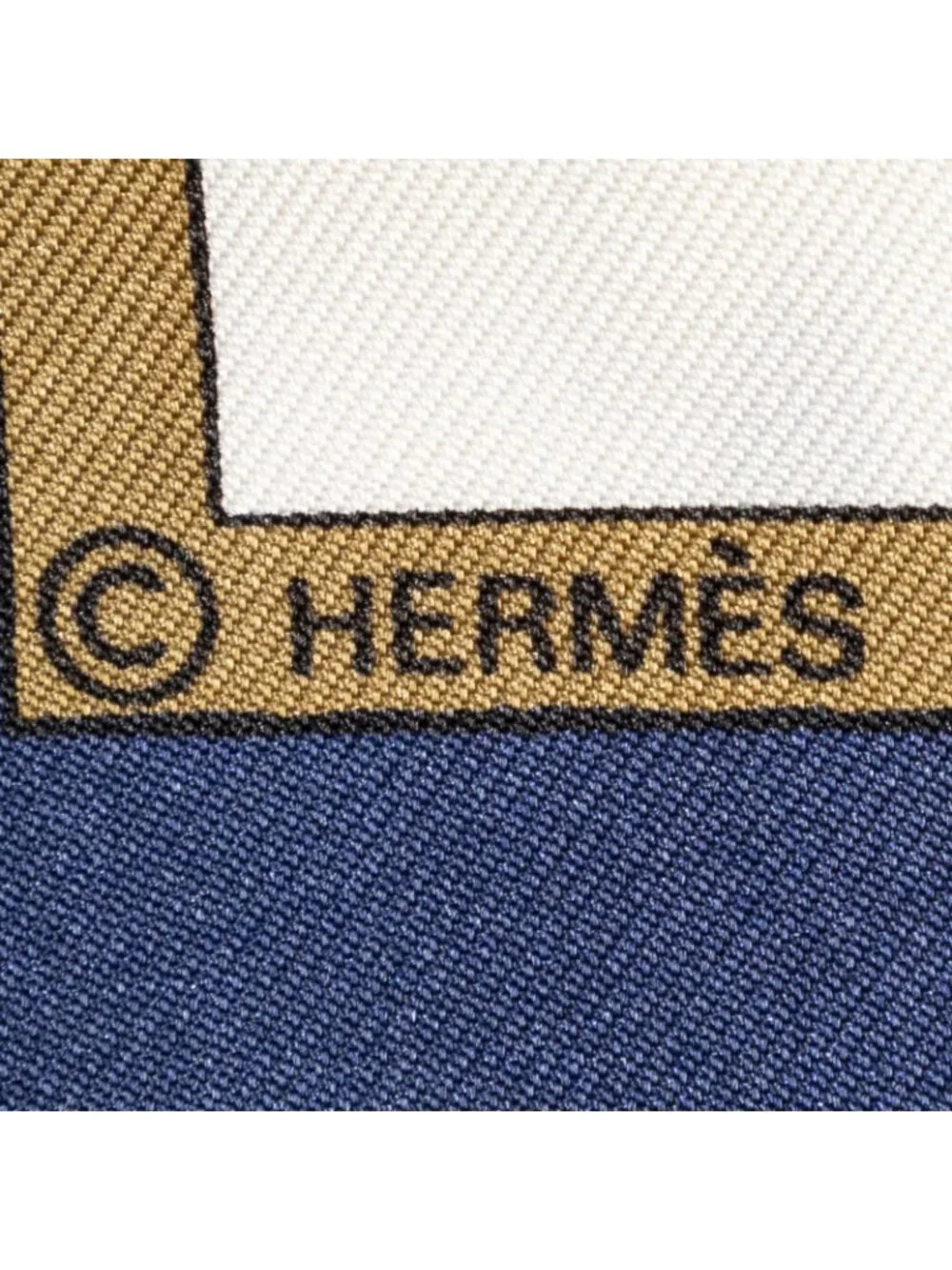 Hermes Scarf Navy Ivory Gold Silk
